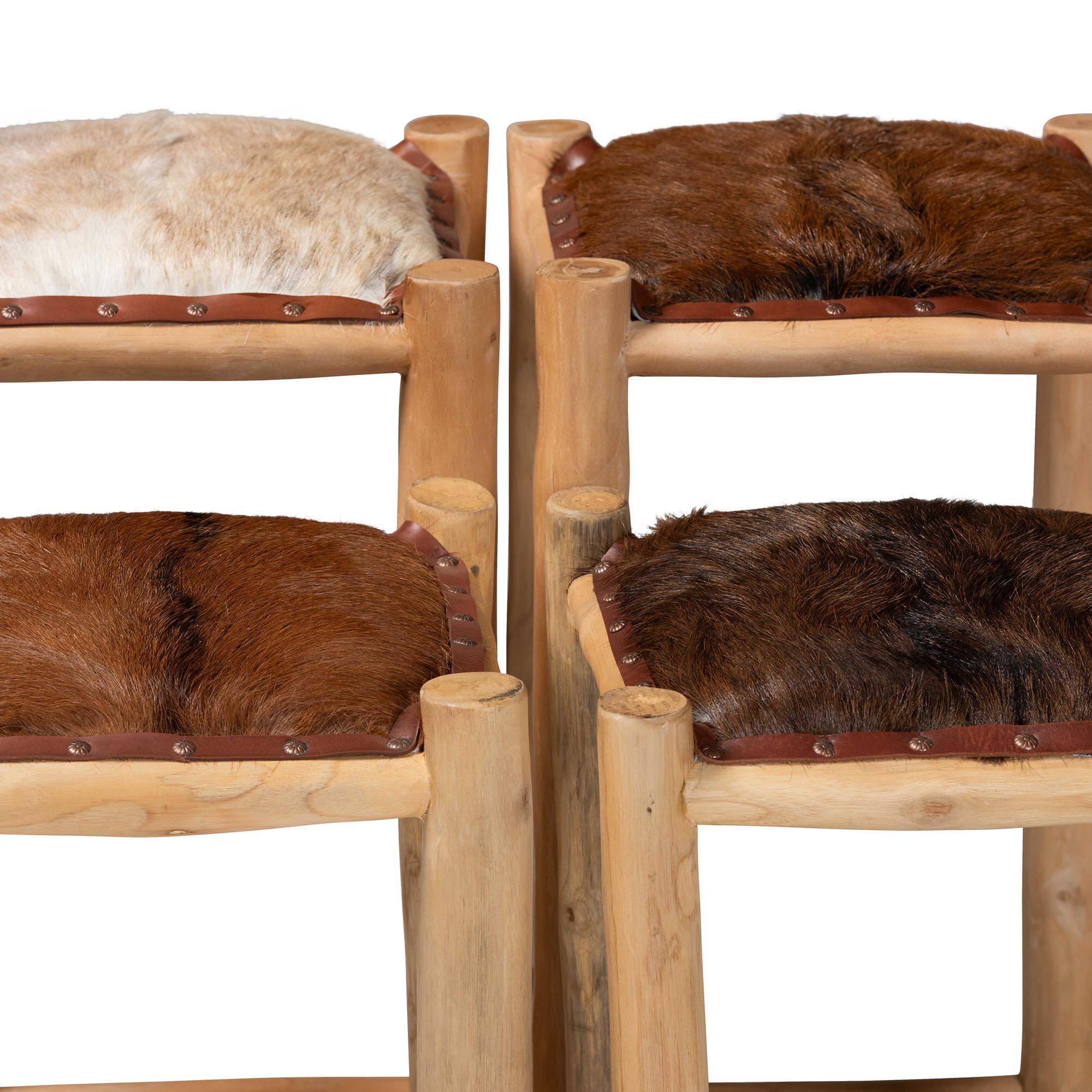 Alt View 2. bali & pari - Rivera Genuine Goat Leather Bar Stool - Rustic Boho Seating with Teak Wood Frame and Natural Hide Upholstery - Natural Brown/Teak Brown.