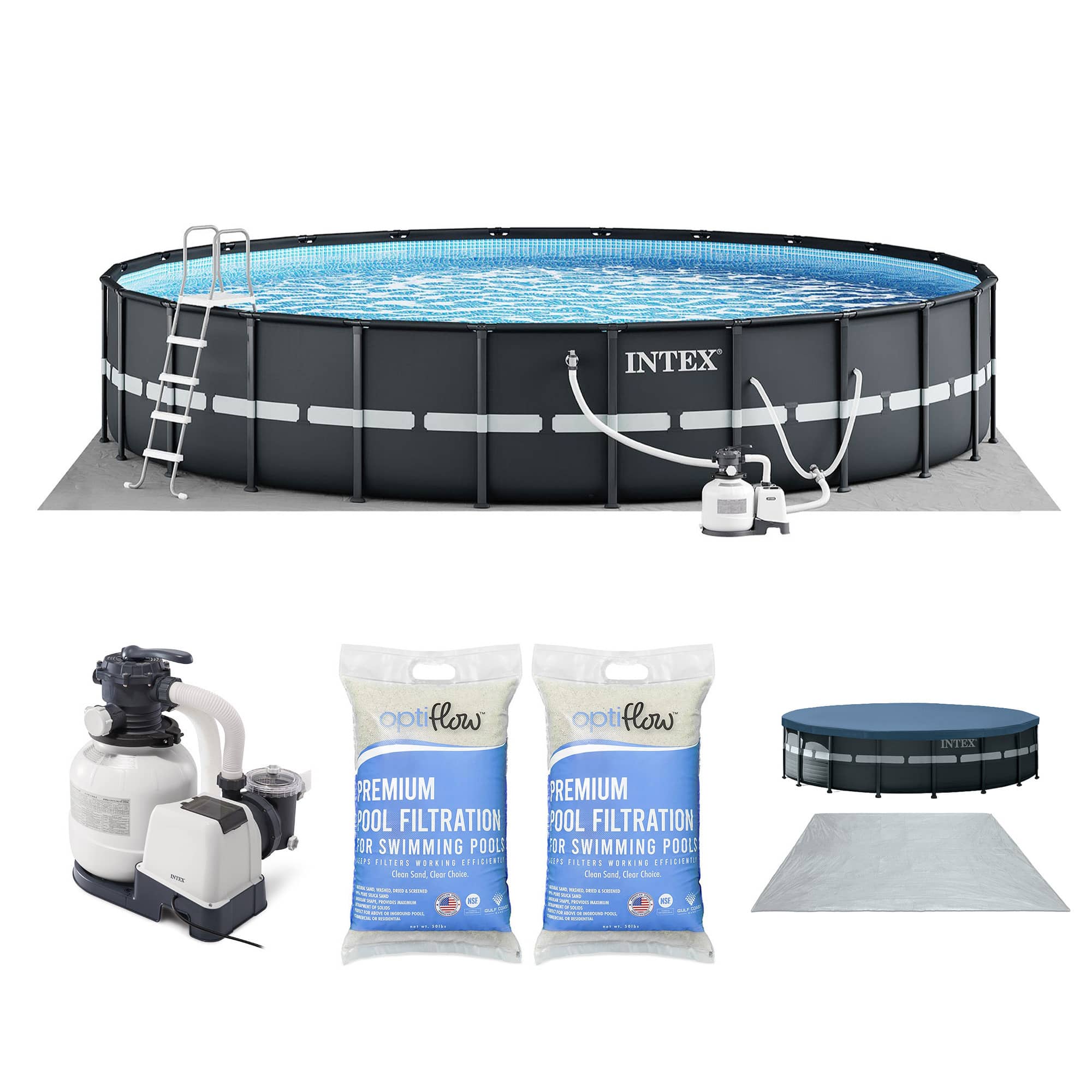 Intex - Ultra XTR 26' x 52" Round Above Ground Pool & 2 Pack OptiFlow Filter Sand - Gray
