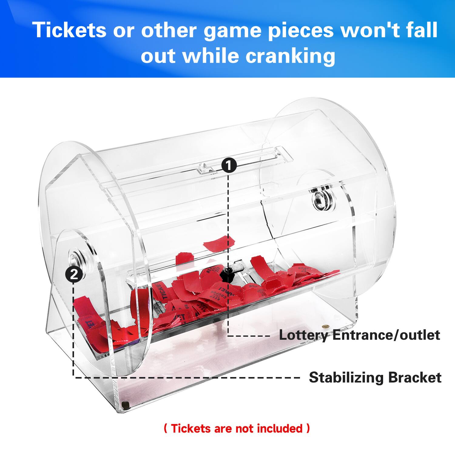 Tickets or other game pieces won't fall out while cranking 1 2 TICKETS Lottery Entrance/outlet Stabilizing Bracket (Tickets are not included)