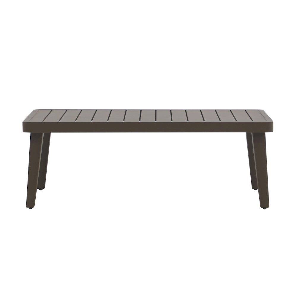 Alt View 1. Outdoor Escape - Brown Metal Outdoor Coffee Table, Rectangular Patio Coffee Table - Brown.