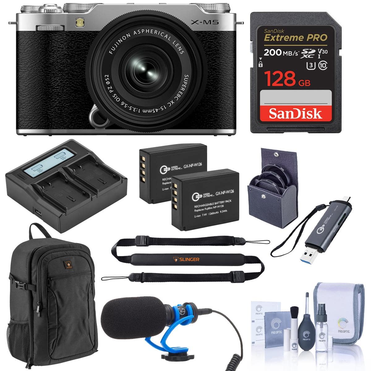 Bundle - Fujifilm - X-M5 Mirrorless Camera w/XC 15-45mm f/3.5-5.6 OIS PZ Lens, Silver, with 128GB Memory Card, 2x Extra price history on PriceWatchPro