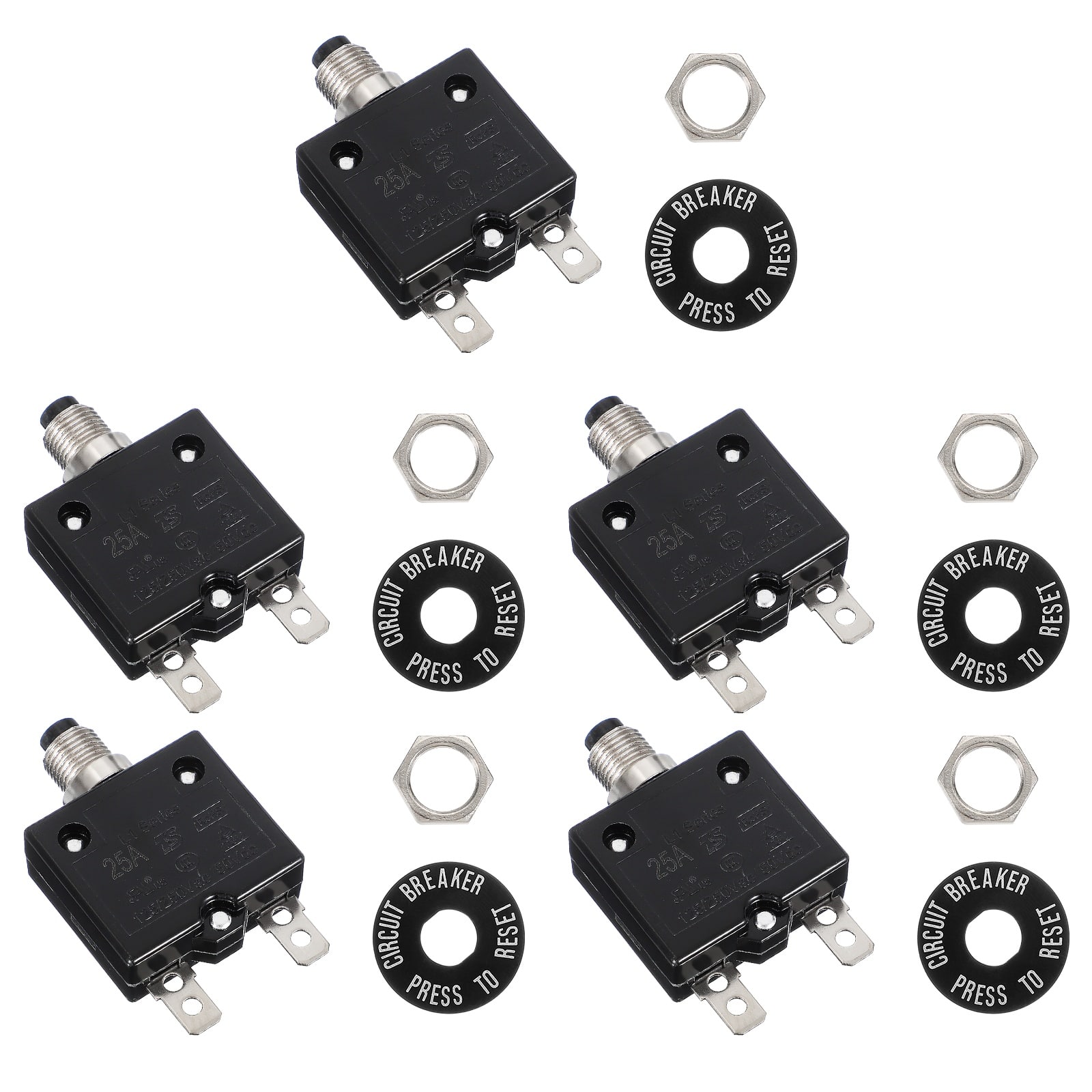 Unique Bargains - 5pcs 25A Push Button Circuit Breaker, 125/250V AC,50V DC, Manual Reset Thermal Overload Protector for Industrial - Black price history on PriceWatchPro