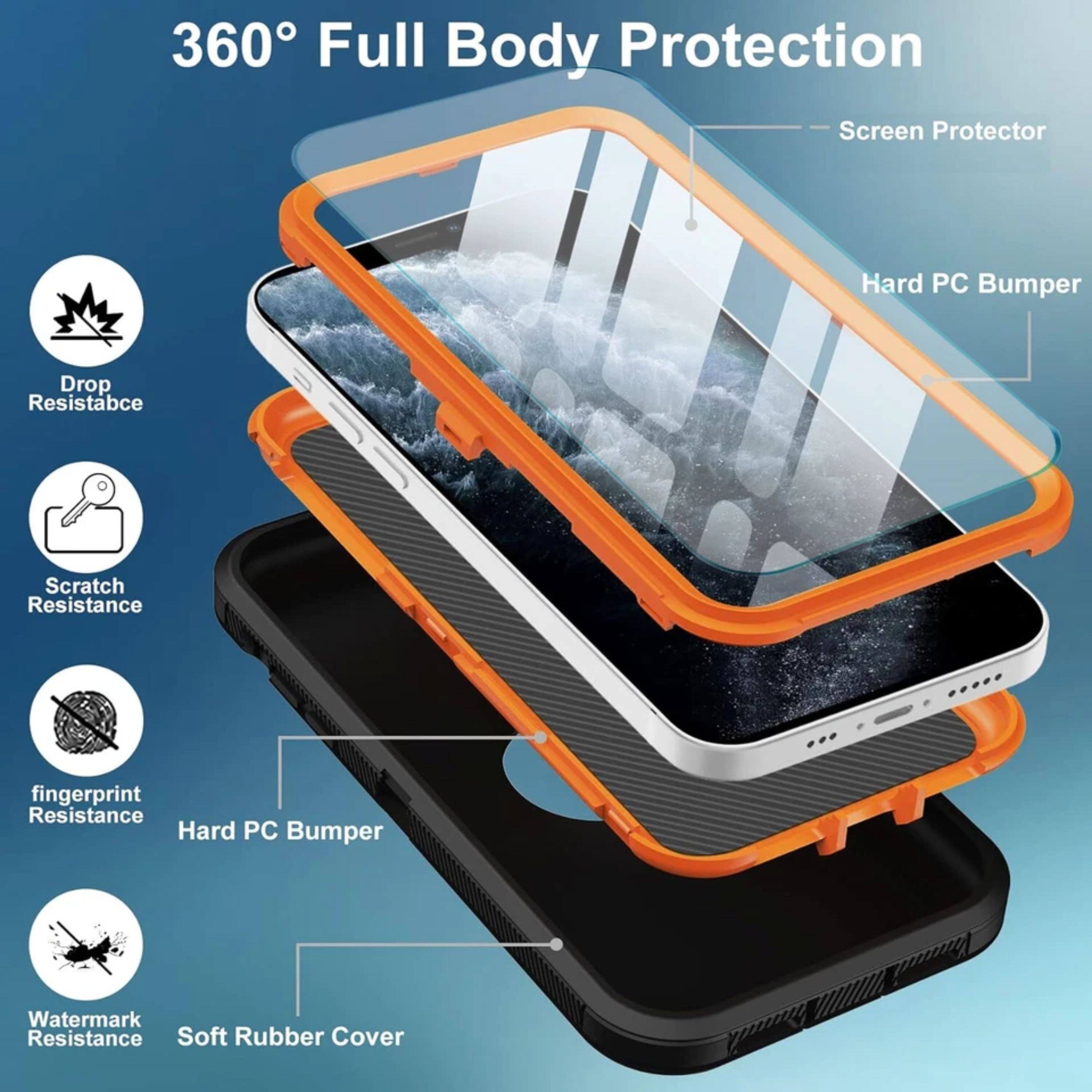 360° Full Body Protection

- Screen Protector
- Hard PC Bumper
- Drop Resistance
- Scratch Resistance
- Fingerprint Resistance
- Watermark Resistance
- Soft Rubber Cover