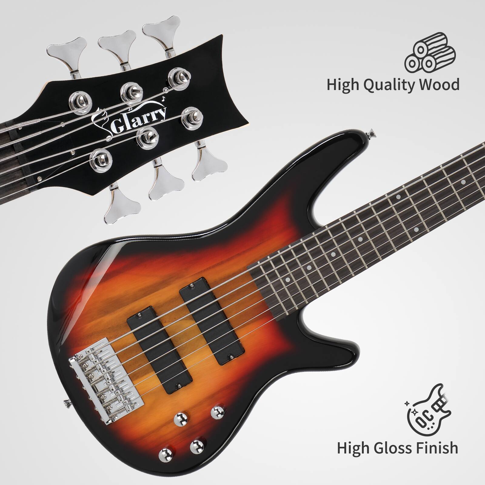 Glarry High Quality Wood  
High Gloss Finish