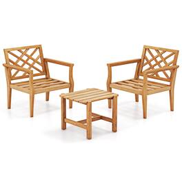 Gymax - 3PCS Patio Dinning Set End Table & Chiars Set of 2 w/ Cozy Backrest Solid Legs - Natural