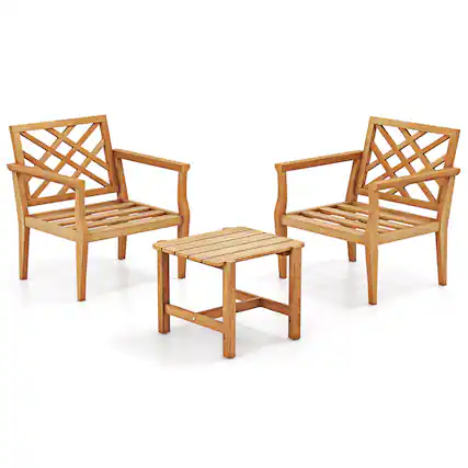 Front. Gymax - Gymax 3PCS Patio Dinning Set End Table & Chiars Set of 2 w/ Cozy Backrest Solid Legs - Natural.
