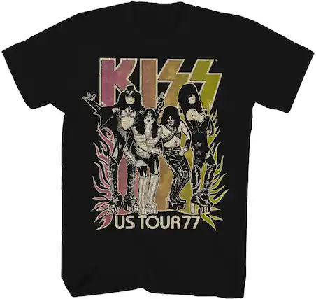 Front. PopMarket - Kiss - Kiss - US Tour '77 Gradient T-Shirt - XL Black 38101101A4 - APPAREL - Multicolor.