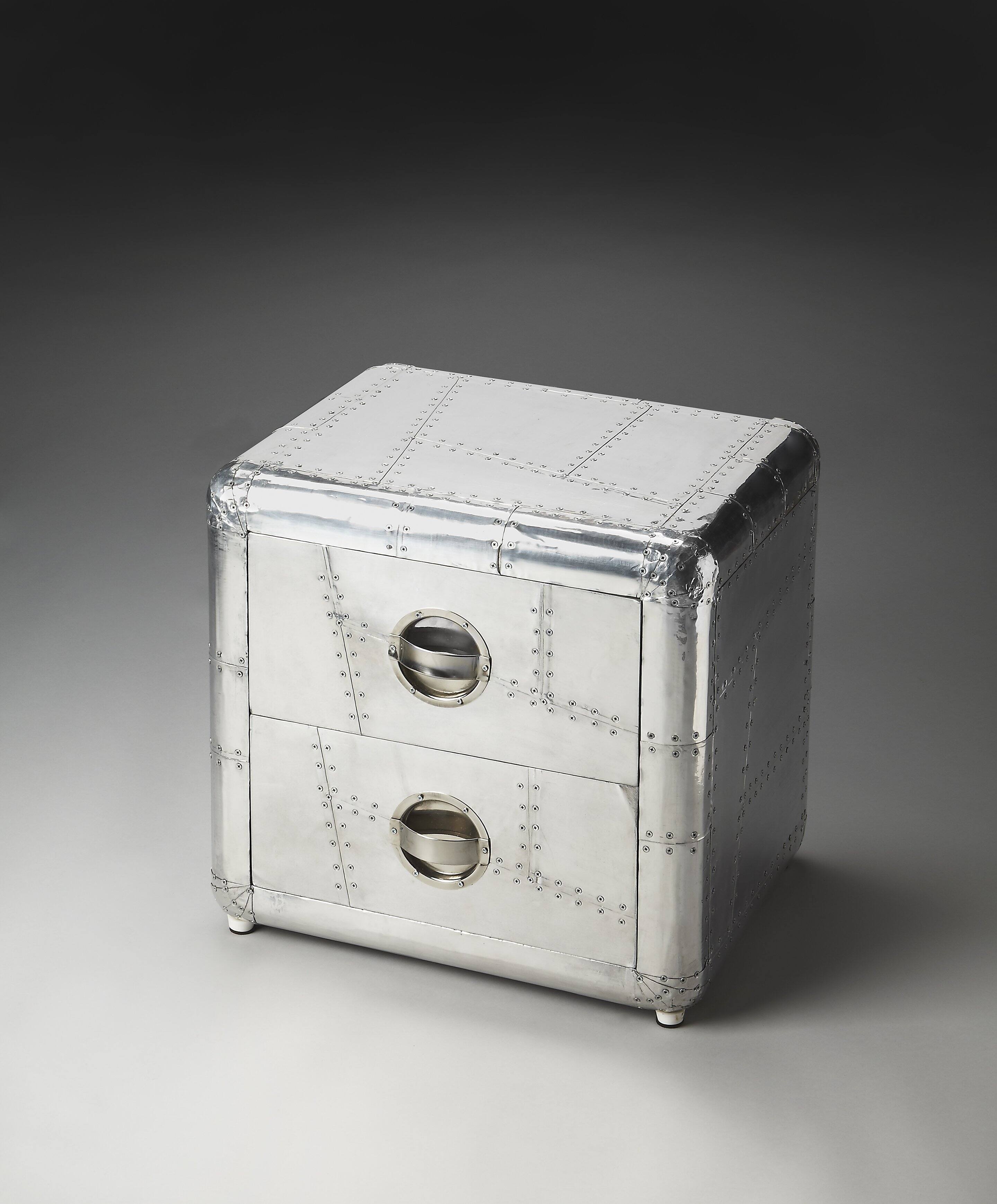 Alt View 2. Butler Specialty - Midway 20 in. W Rectangular Metal and Wood Aviator Themed 2 Drawer Side Table - Silver.