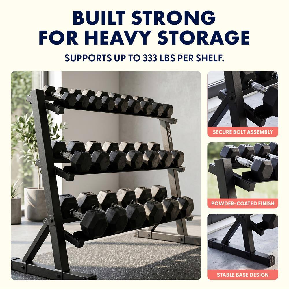 SereneLife SQUATZ 3 Tier Dumbbell Storage Rack, Heavy Duty Steel Weight ...