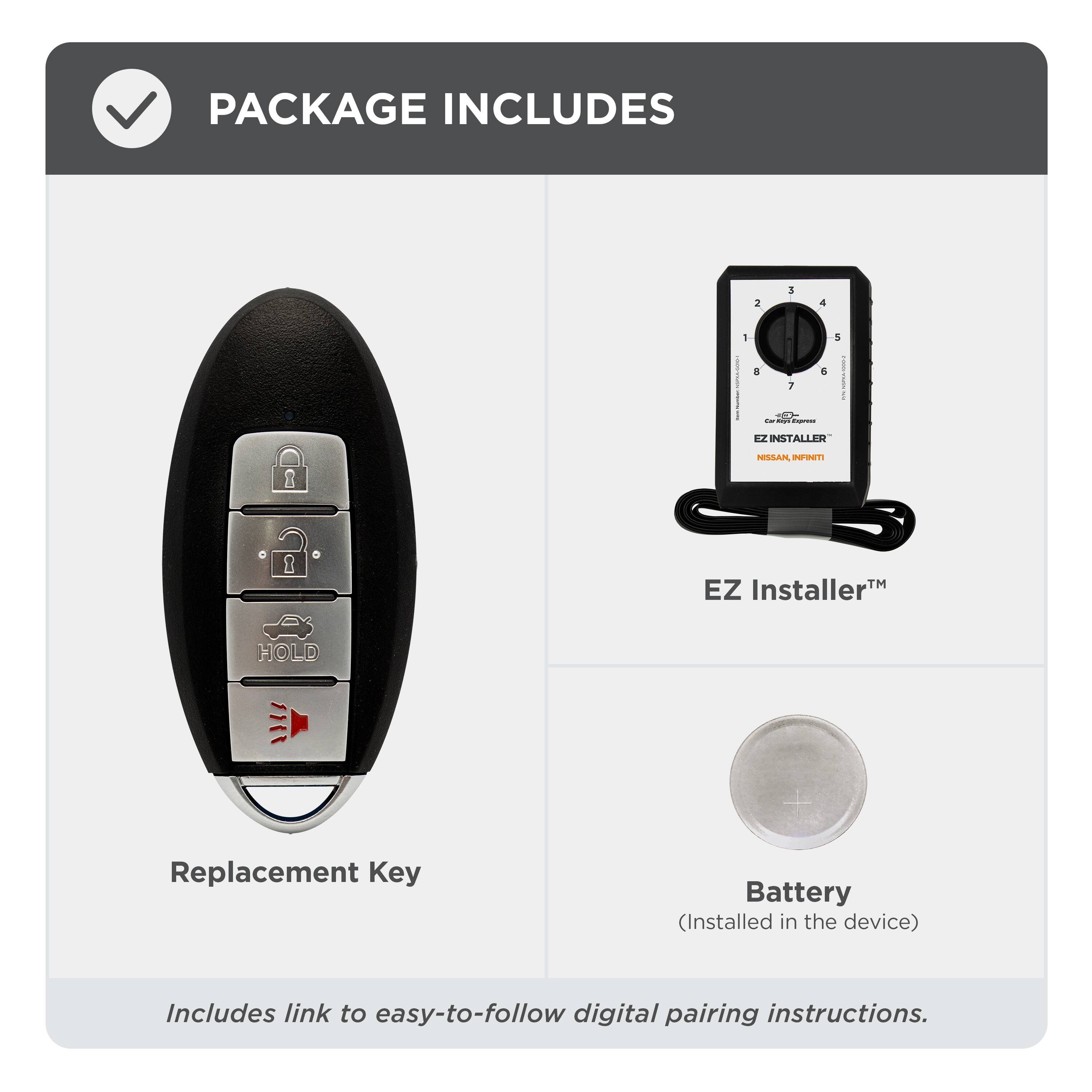 PACKAGE INCLUDES

- Replacement Key
- EZ Installer™
- Battery (Installed in the device)

Includes link to easy-to-follow digital pairing instructions.