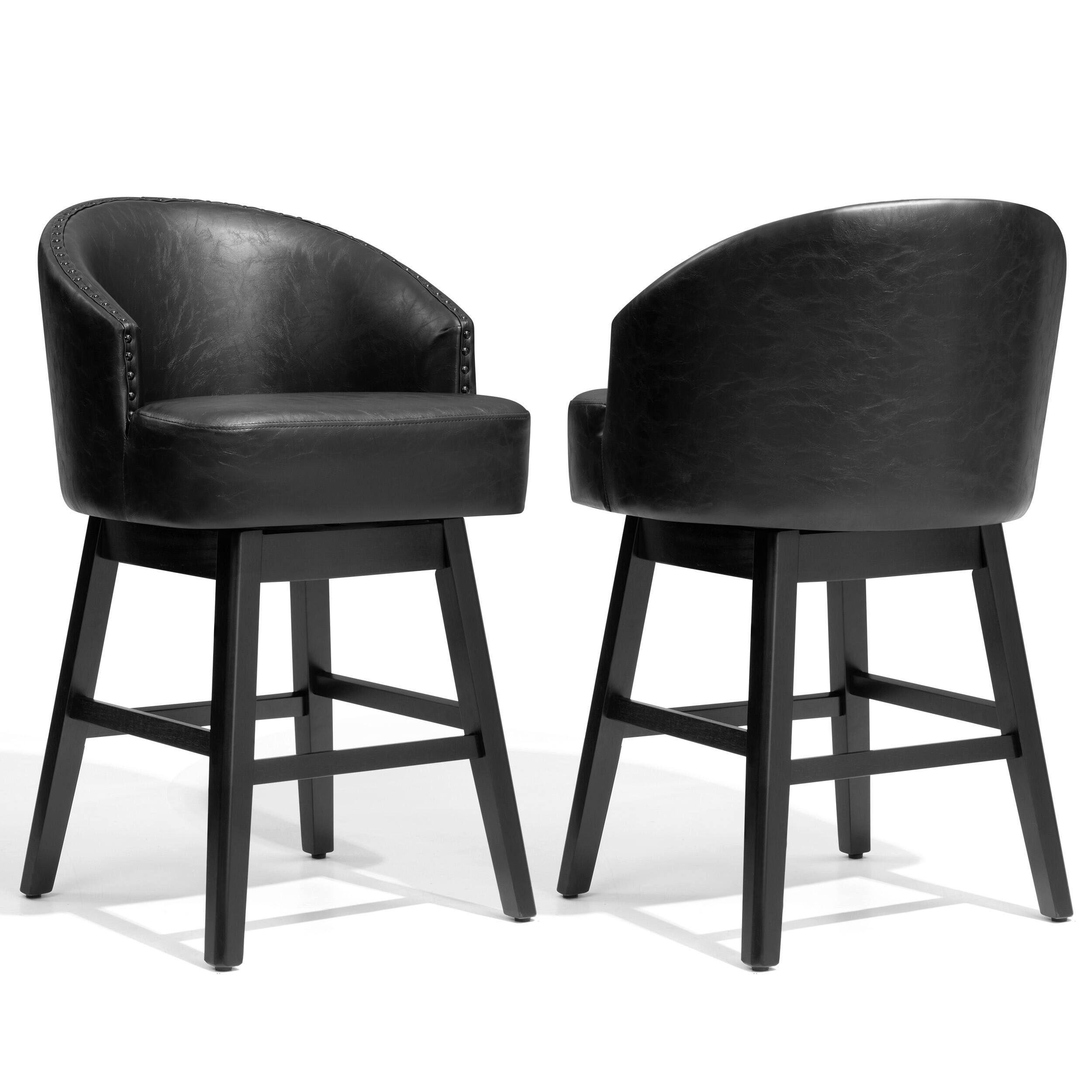 Alt View 4. Crestlive Products - Crestlive Products 2PC 26.5" Swivel Faux Leather Upholstered Counter Stool with Solid Wood Legs - black.