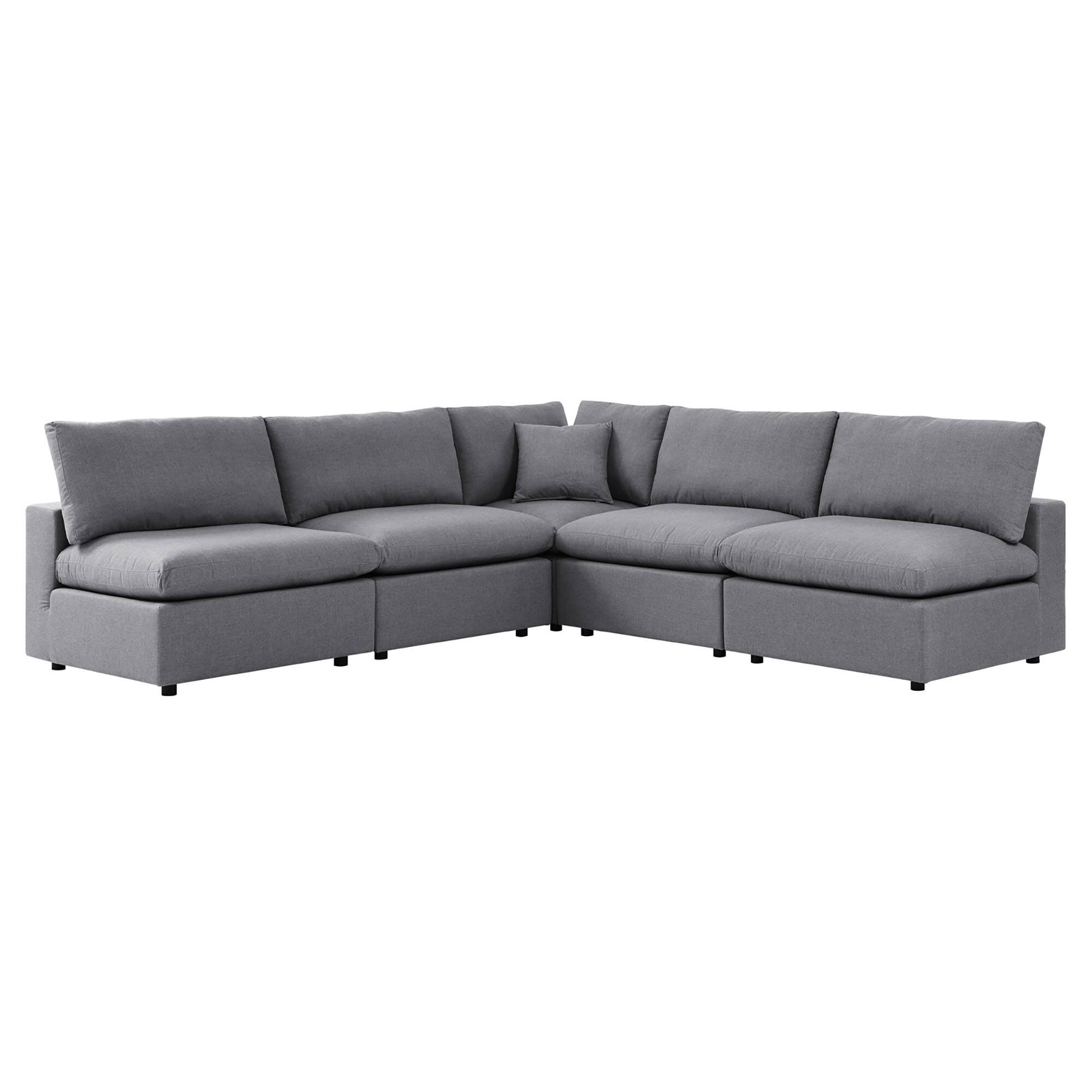 Angle. Modway - Commix 5-Piece Sunbrella® Outdoor Patio Sectional Sofa by Modway - Gray.
