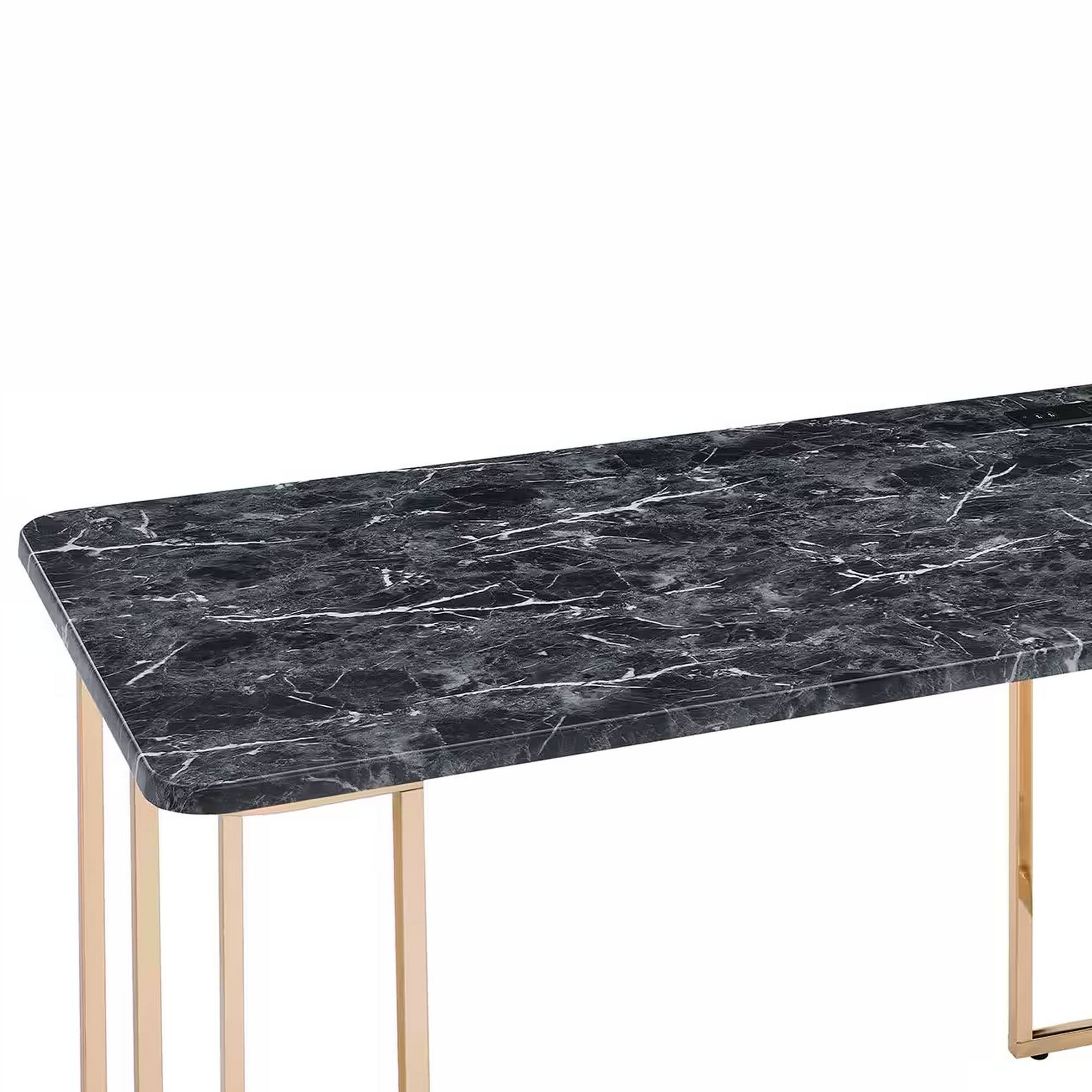 Back. Manhattan Lane - Jenny 47 Inch Desk, USB Power Outlet, Gold Metal Legs, Black Faux Marble - Gold, Black.