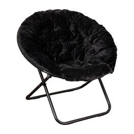 Emma + Oliver - Ersa Oversize Folding Saucer Chair with Cozy Faux Fur Cushion and Metal Frame for Dorms, Bedrooms, Apartments and More - Black Faux Fur/Black Frame
