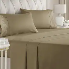 CGK Linens - Luxury Soft 4 Piece Solid Bed Sheet Set - Deep Pocket Fits 8"-16" Mattresses - Queen - Khaki