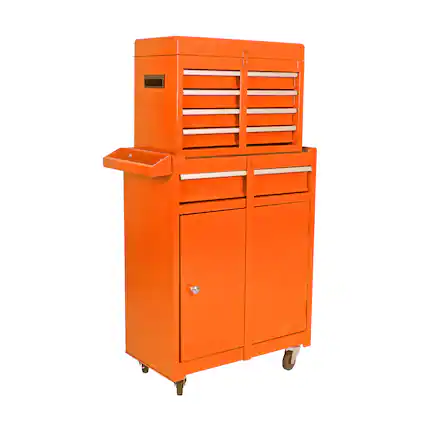 Front. Dexmalle - Dexmalle-Lockable Rolling 5-Drawer Tool Chest with Sliding Drawers & Detachable Top & Adjustable Shelf-Orange.