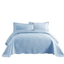 MarCielo - 3 Piece 100% Cotton Oversized Bedspread Lightweight Quilt Set - Light Blue