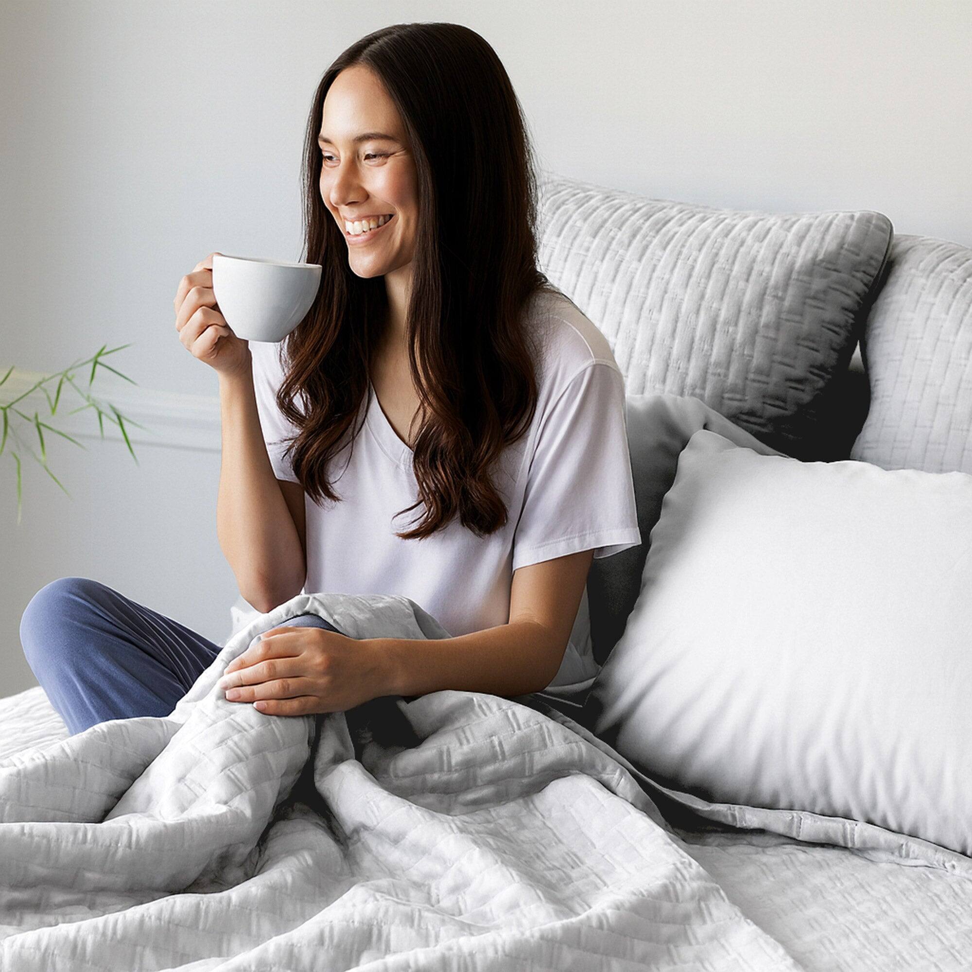 Alt View 2. BedVoyage - Luxury 100% viscose from Bamboo Quilted Brick Coverlet - Stone.