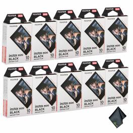 Fujifilm - 10xFUJIFILM INSTAX MINI Black Instant Film (10 Exposures), Microfiber Cleaning Cloth, Bundle