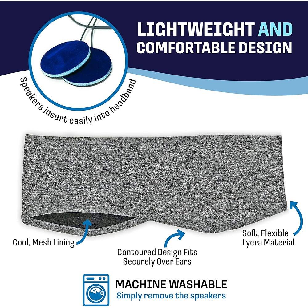 LIGHTWEIGHT AND COMFORTABLE DESIGN  
Speakers insert easily into headband  

Cool, Mesh Lining  
Contoured Design Fits Securely Over Ears  
Soft, Flexible Lycra Material  

MACHINE WASHABLE  
Simply remove the speakers