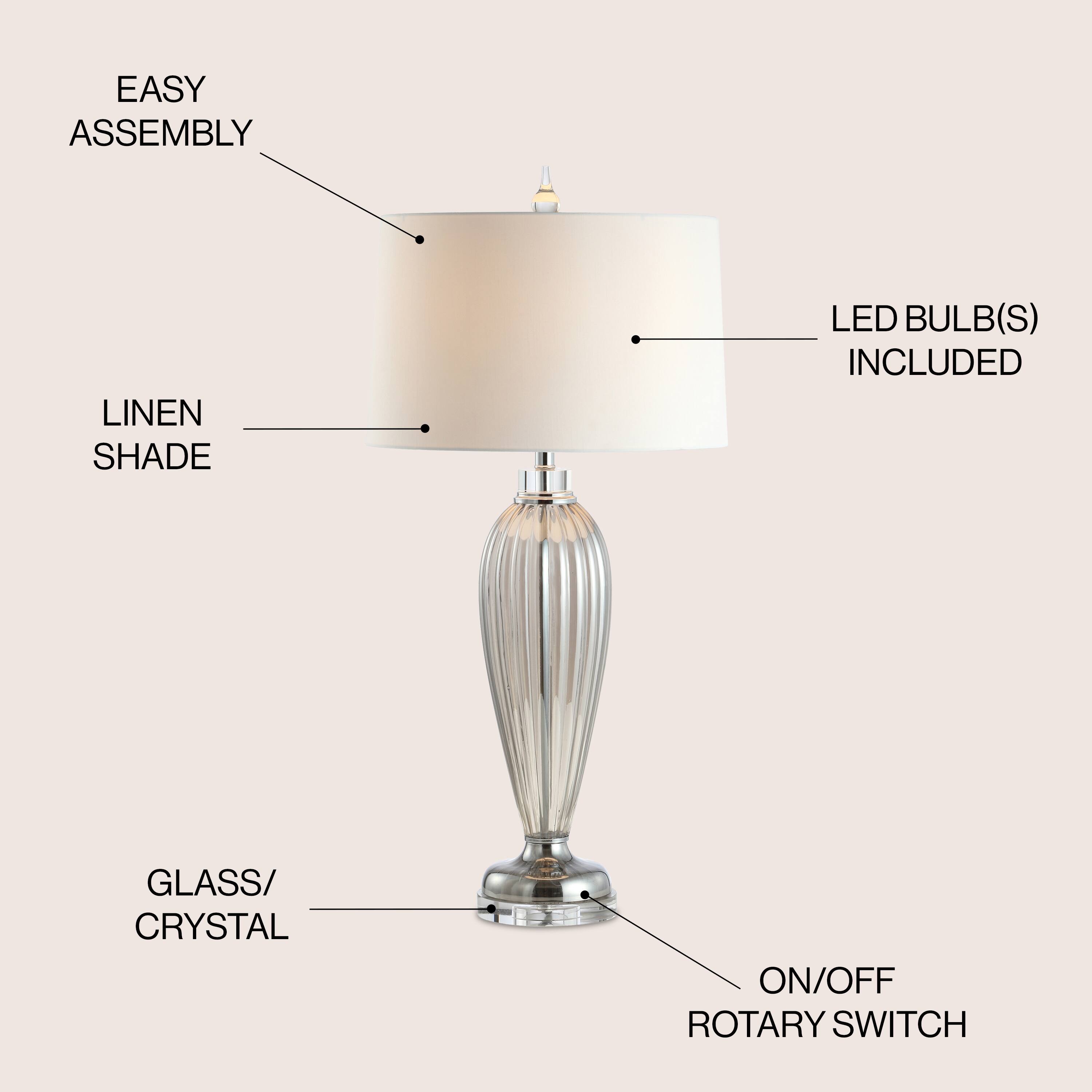 EASY ASSEMBLY LINEN SHADE LED BULB(S) INCLUDED GLASS/ CRYSTAL ON/OFF ROTARY SWITCH