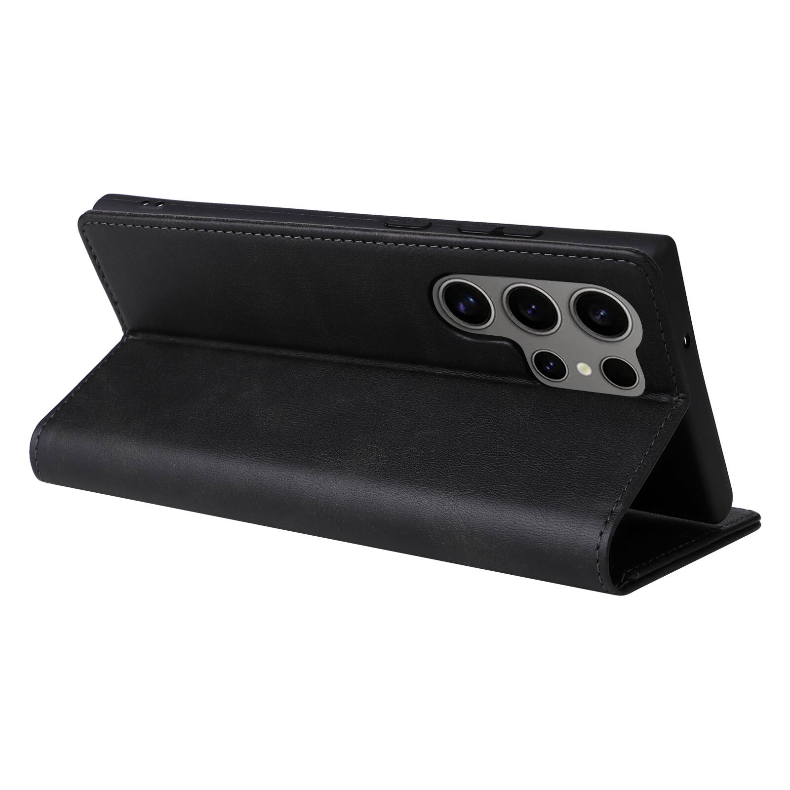 Back. Dteck - Case for Samsung Galaxy S25 Ultra,Wallet Case with Card Holder for Women Men,Shockproof PU Leather Flip Kickstand Cover - Black.