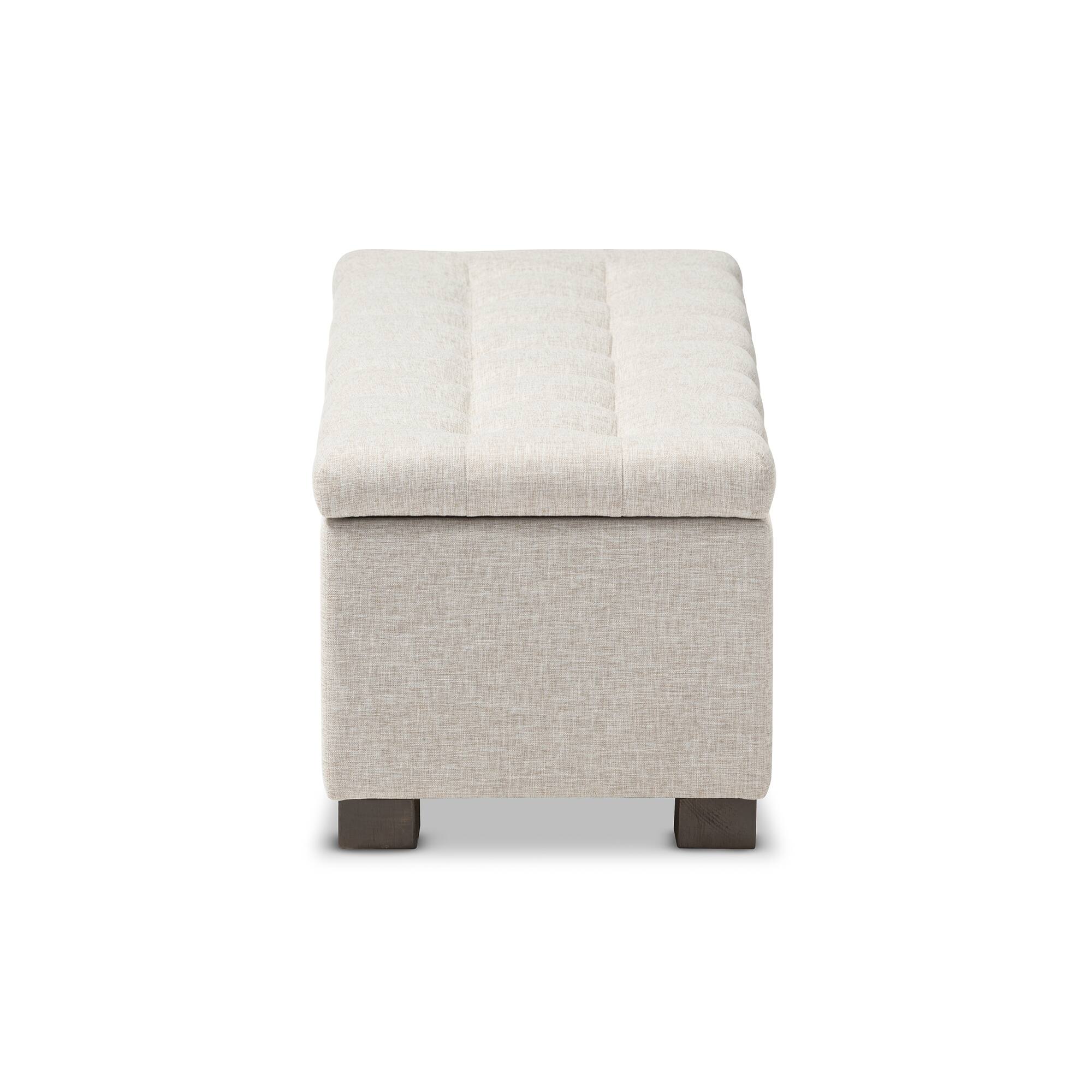 Back. Baxton Studio - Roanoke Modern and Contemporary Fabric Upholstered Grid-Tufting Storage Ottoman Bench - Beige.