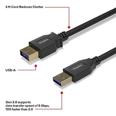 6 ft Cord Reduces Clutter

USB-A

Gen 3.0 supports data transfer speed of 5 Gbps, 10X faster than 2.0
