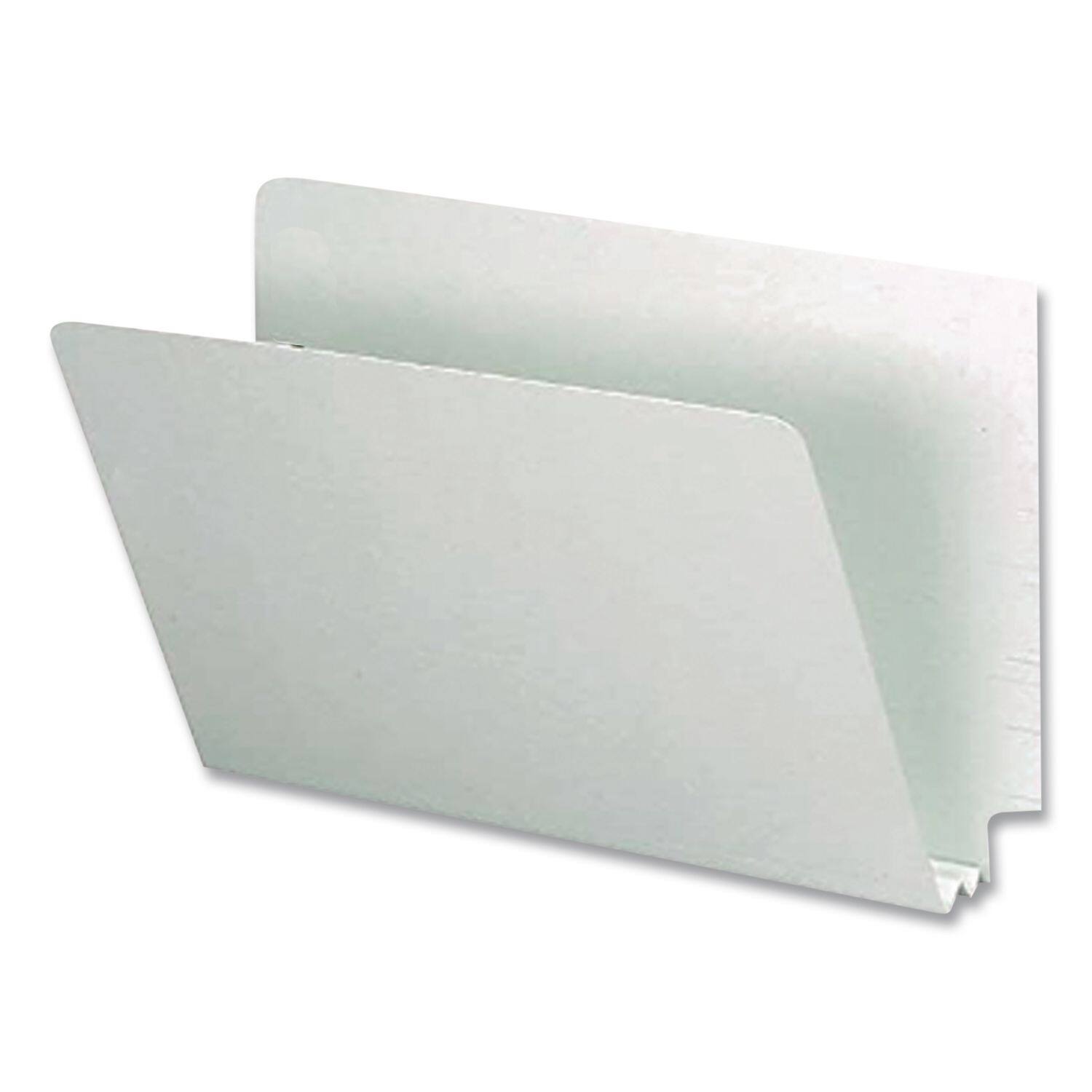 Left. Smead Manufacturing - Extra-Heavy Recycled Pressboard End Tab Folders, Straight Tabs, Legal Size, 2" Expansion, Gray-Green, 25/Box.