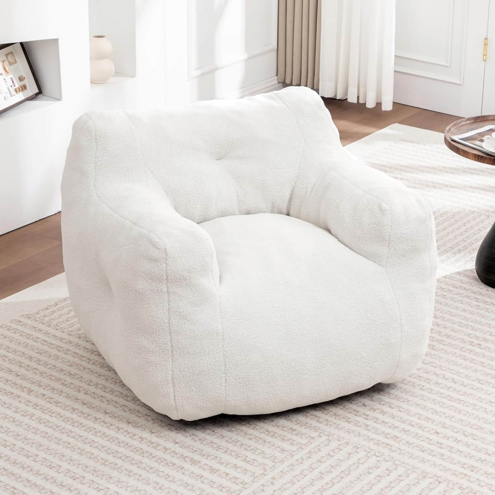 HTUTWOO - Bean Bag Sofa Chair with High-Density Foam, Lazy Comfy Chair for Adults & Kids, Suitable for Living Room, Bedroom - White