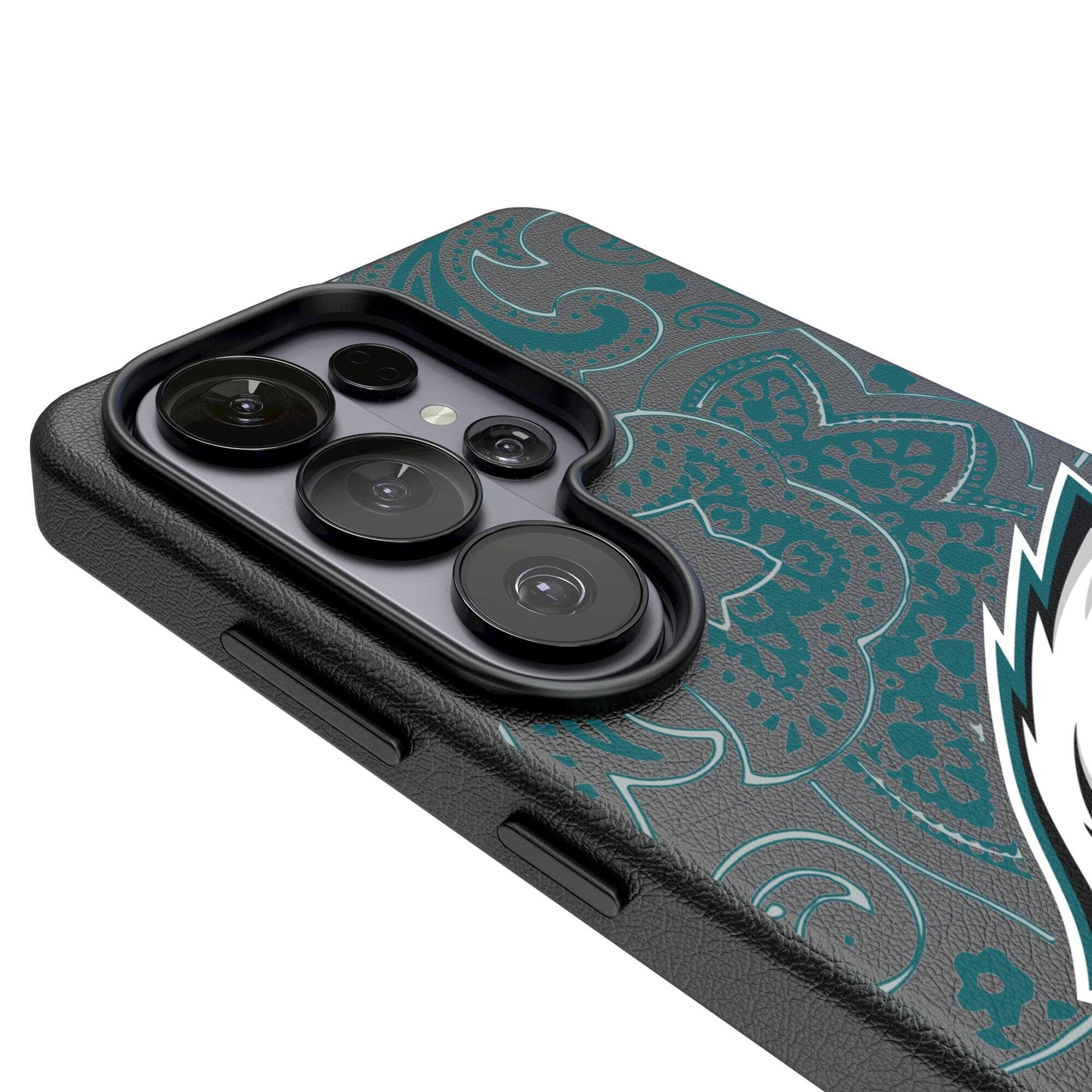 Alt View 2. Keyscaper - Philadelphia Eagles Paisley Galaxy Magnetic Bump Case - S24 Ultra - Black.