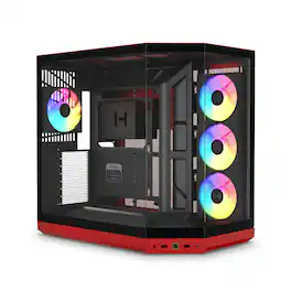 HYTE - Y50 RGB - Essential Aesthetic Gaming PC Case - 4 Included ARGB Fans (1x 120mm + 1x 360mm Reverse) - Red