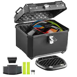 VEVOR - Motorcycle Top Case 45L Universal Waterproof ABS Motorcycle Tail Case, Detachable Motorbike Top Box with Security Lock - Black