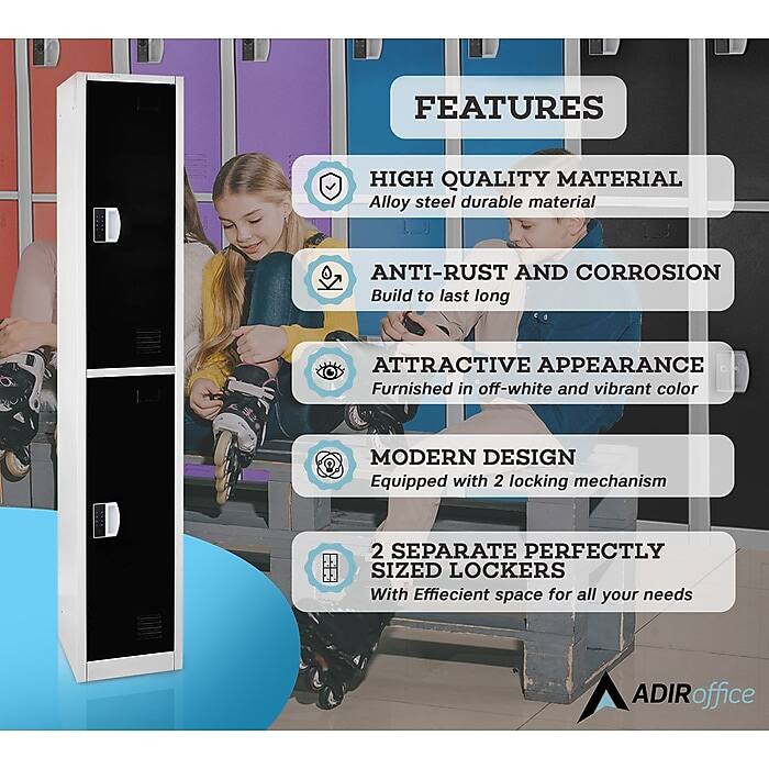 FEATURES
HIGH QUALITY MATERIAL
Alloy steel durable material
ANTI-RUST AND CORROSION
Build to last long
ATTRACTIVE APPEARANCE
Furnished in off-white and vibrant color
MODERN DESIGN
Equipped with 2 locking mechanism
2 SEPARATE PERFECTLY SIZED LOCKERS
With Efficient space for all your needs
ADIRoffice