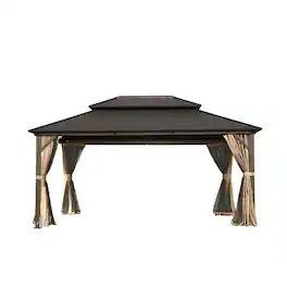 Mondawe - 12' X 16' Event-Ready Gazebo with Aluminum Frame and Full Netting - Brown