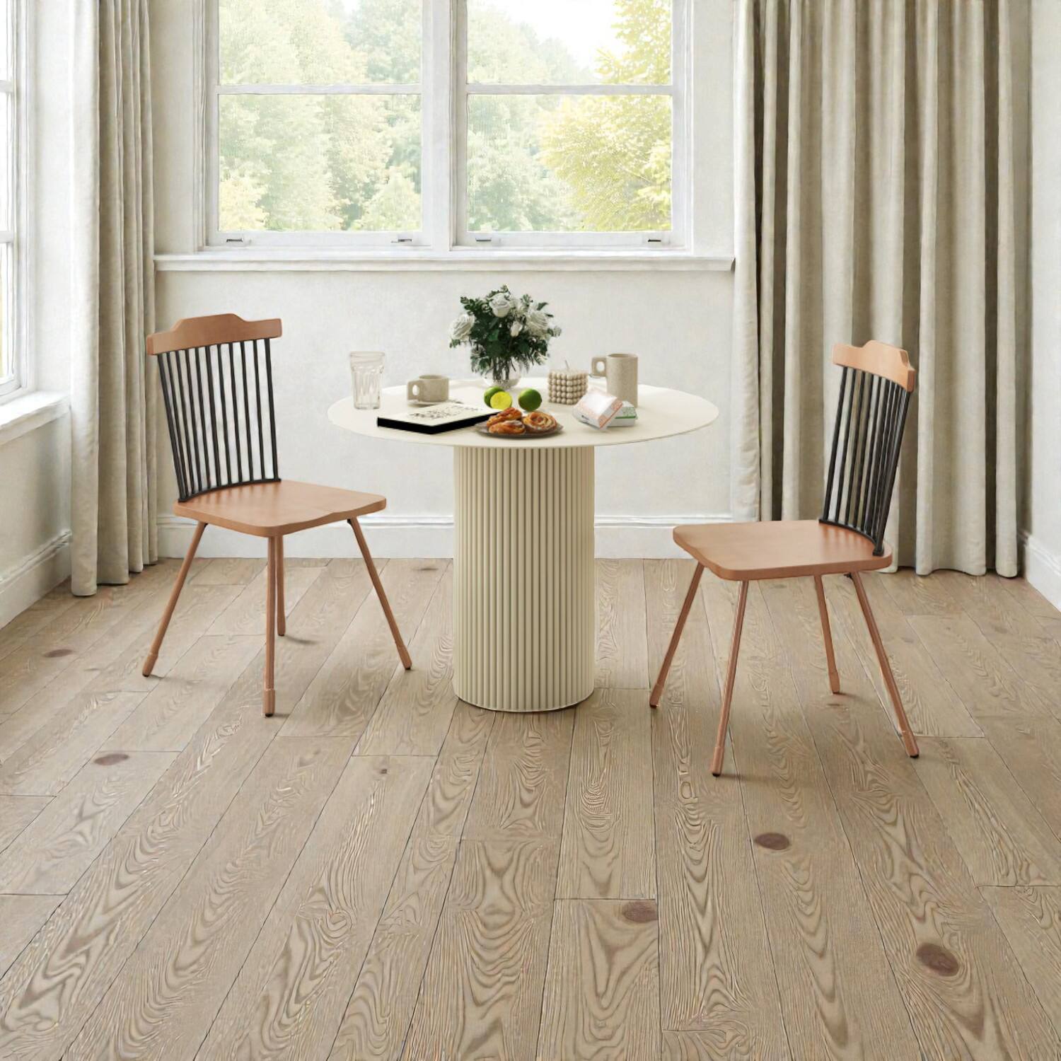 Front. Hivvago - Spindle Back Dining Chair with Ergonomic Seat Design - Set of 2 - Natural, Black.