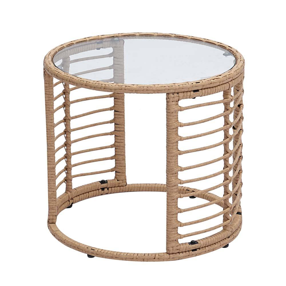 Angle. Ainfox - Ainfox 3 PCS Wicker Sofa Patio Bistro Set - Nature.