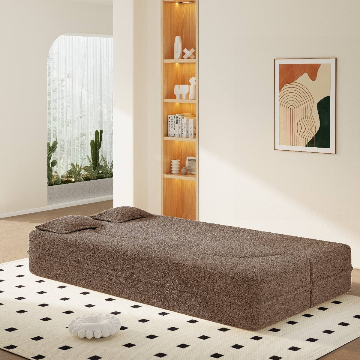 Alt View 2. Ropilly - Ropilly Twin Floor Sofa Bed Convertible Folding Sofa Bed in Brown Sherpa Fleece with Pillows No Assembly - Brown.