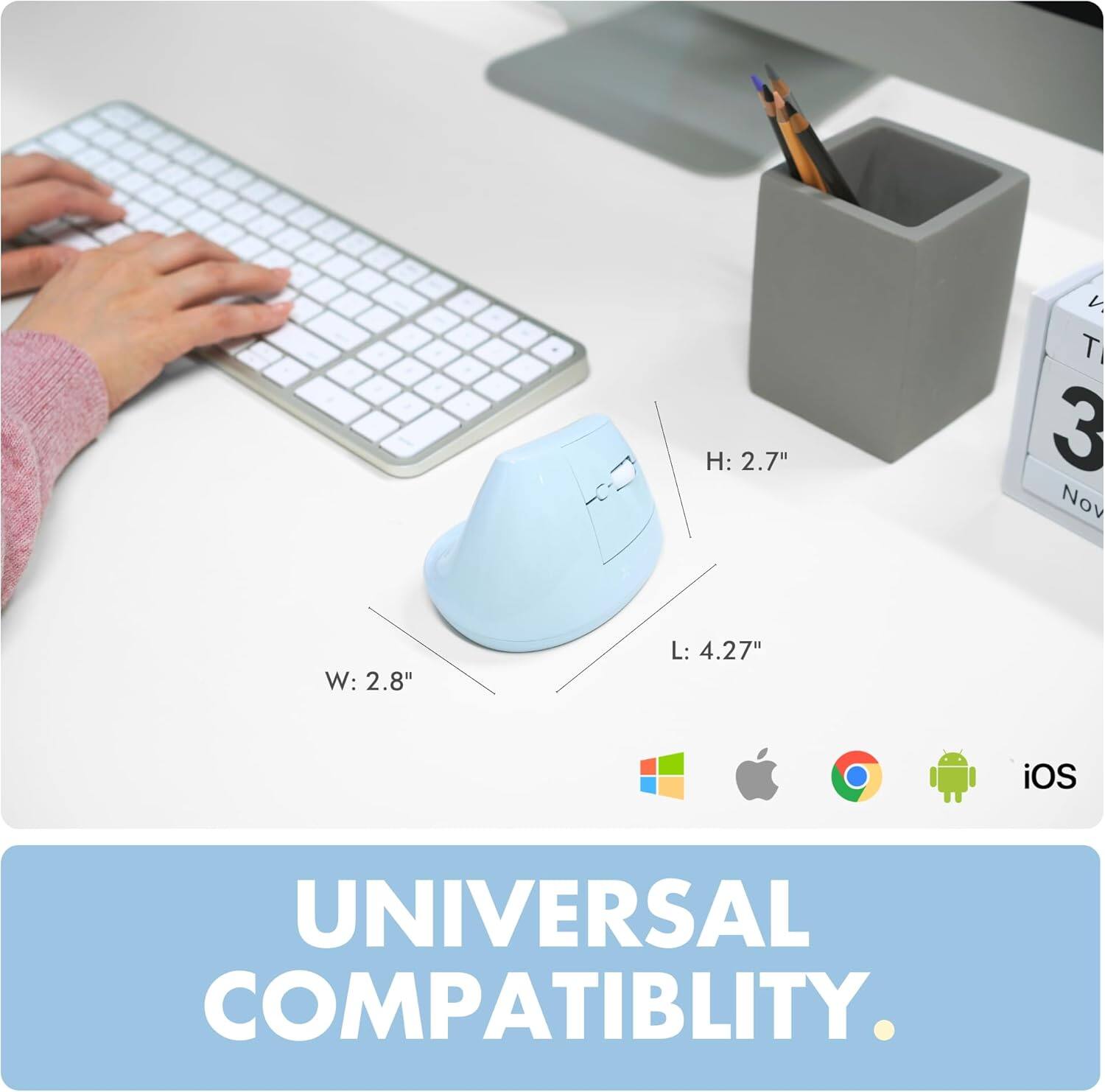 H: 2.7"  
W: 2.8"  
L: 4.27"  
iOS UNIVERSAL COMPATIBILITY.