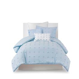 Gracie Mills - Mikel Chenille Dot Cotton Jacquard Comforter Set with Euro Shams and Throw Pillows - Blue