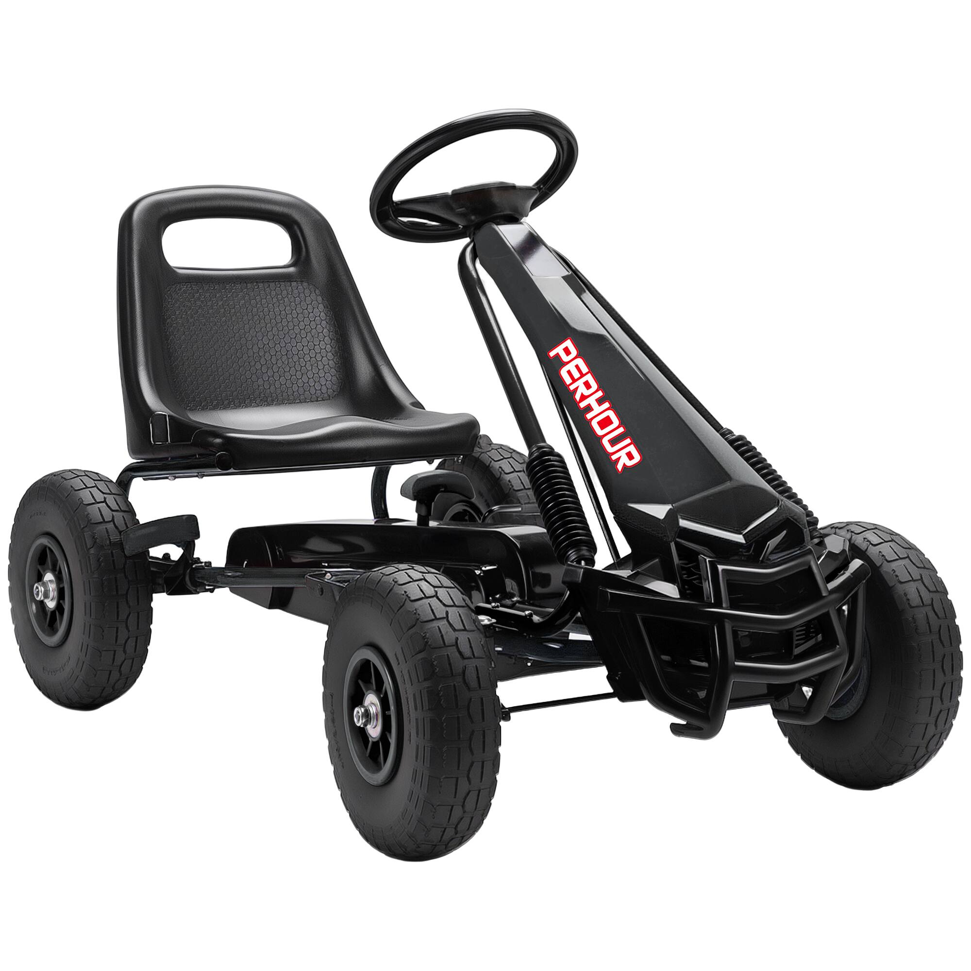 Front. Qaba - Go Kart, Pedal Car with Adjustable Seat, EVA Wheels, Brake - Black.