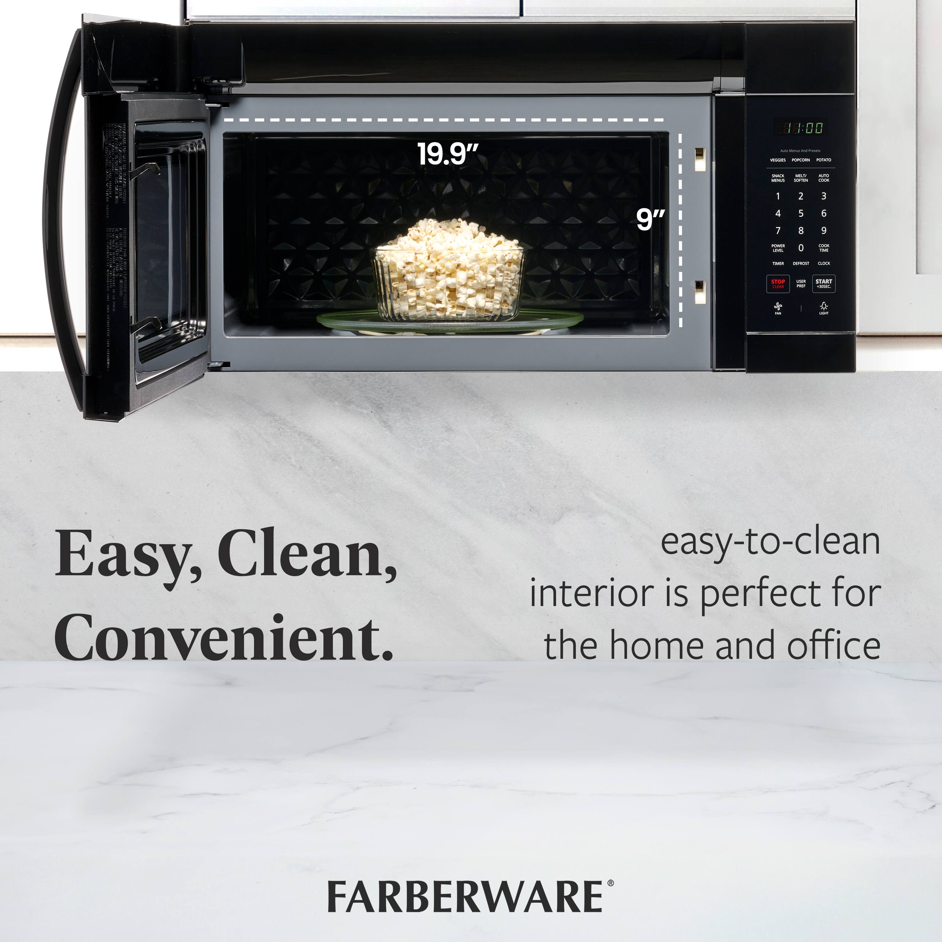 Easy, Clean, Convenient.  
Easy-to-clean interior is perfect for the home and office.  
FARBERWARE®  

19.9"  
9"