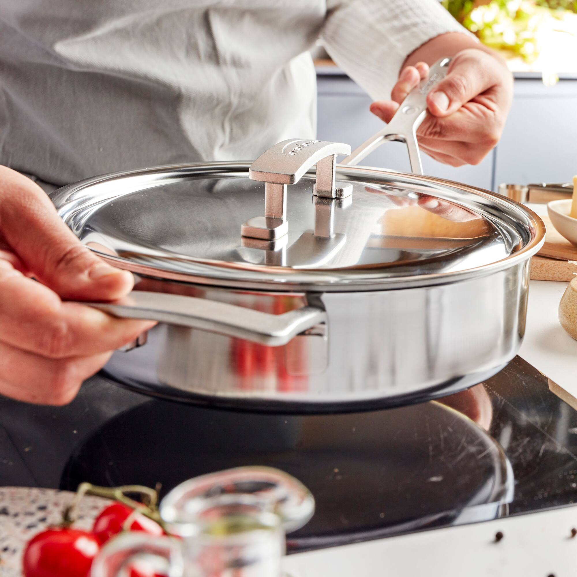 Alt View 4. Demeyere - Demeyere Industry 5-Ply 3-qt Stainless Steel Saute Pan with Handle Helper - Stainless Steel.