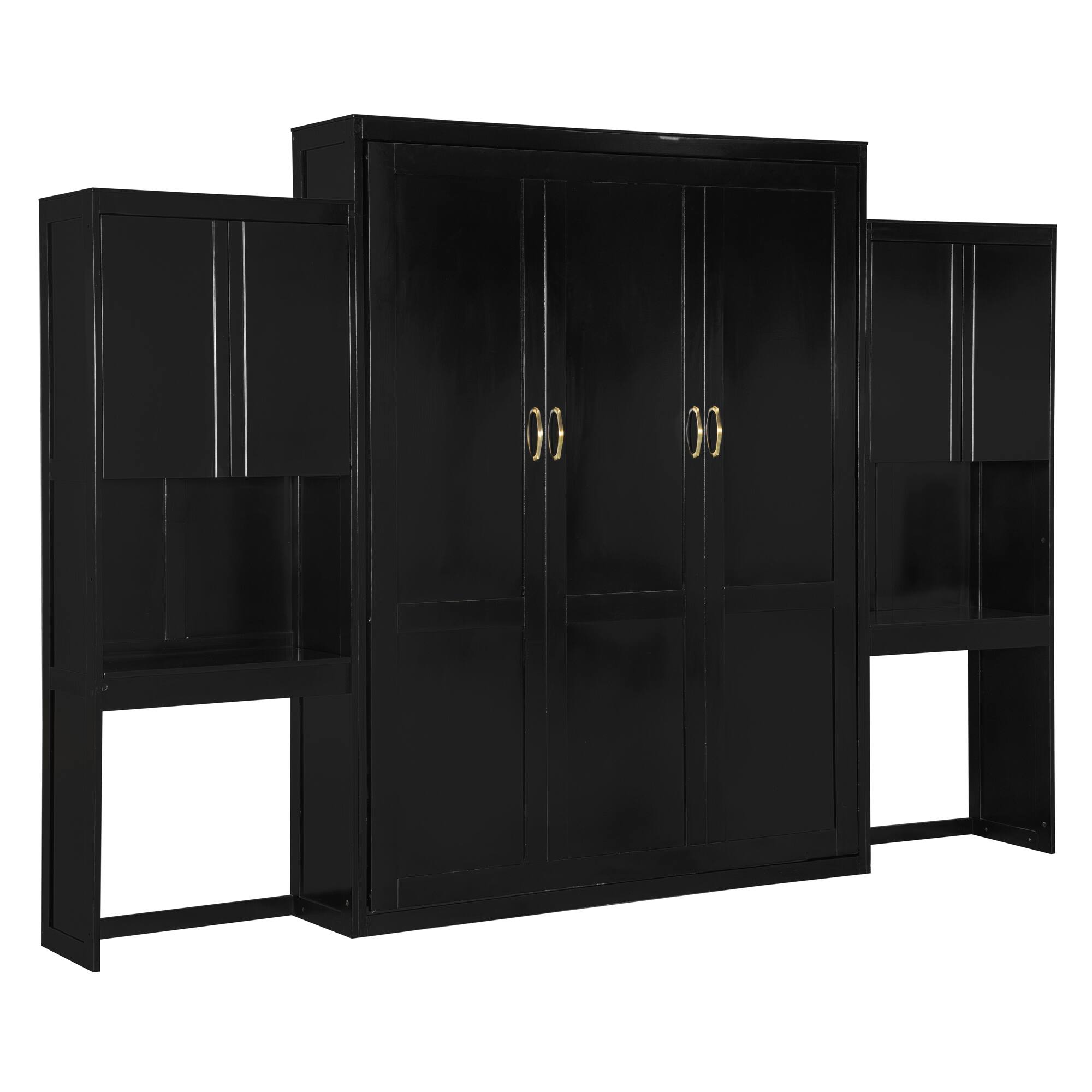 Alt View 10. Tiramisubest - Queen Size Murphy Bed with Desk, Vanity, Cabinets, Espresso Wood - Espresso.