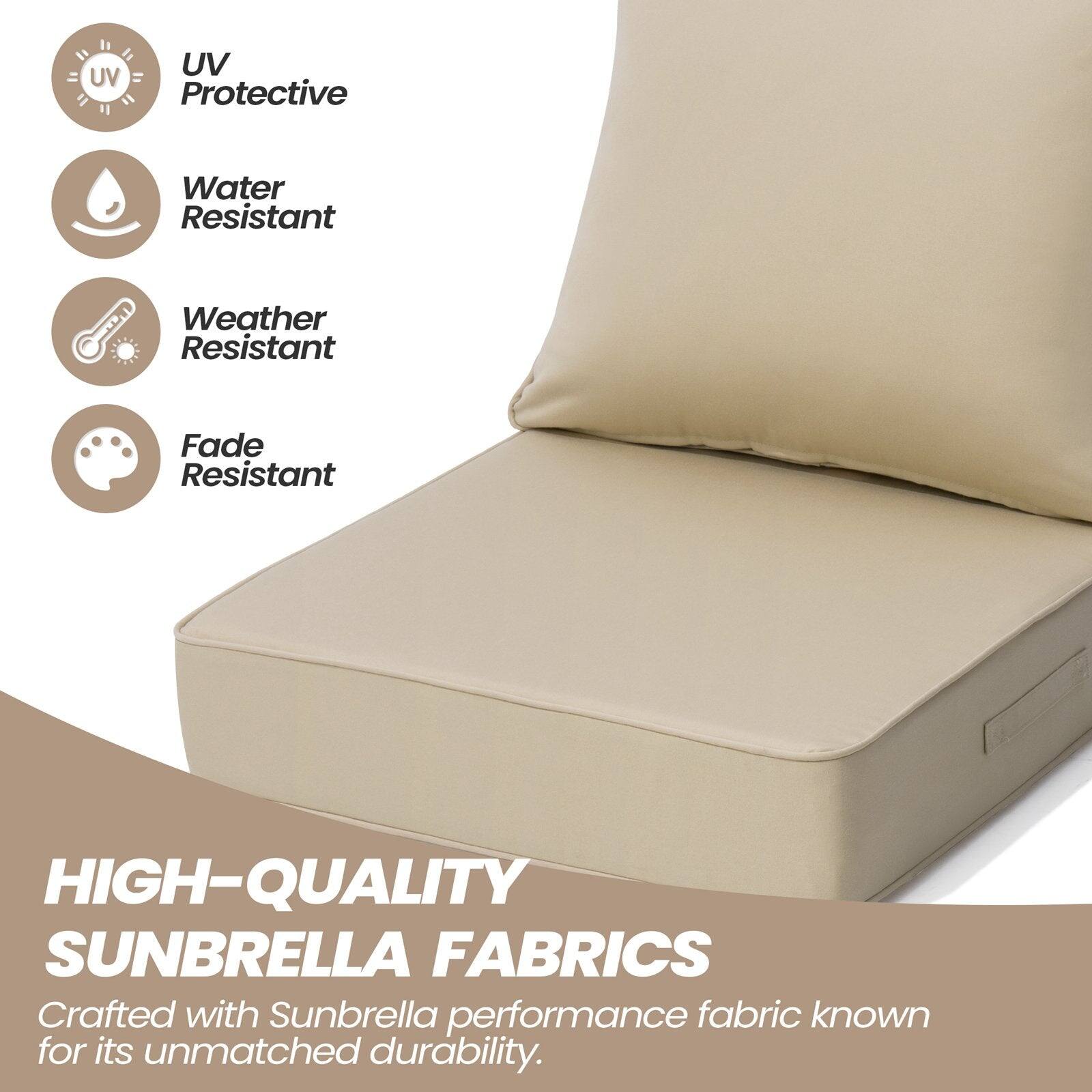 UV Protective  
Water Resistant  
Weather Resistant  
Fade Resistant  

HIGH-QUALITY SUNBRELLA FABRICS  
Crafted with Sunbrella performance fabric known for its unmatched durability.