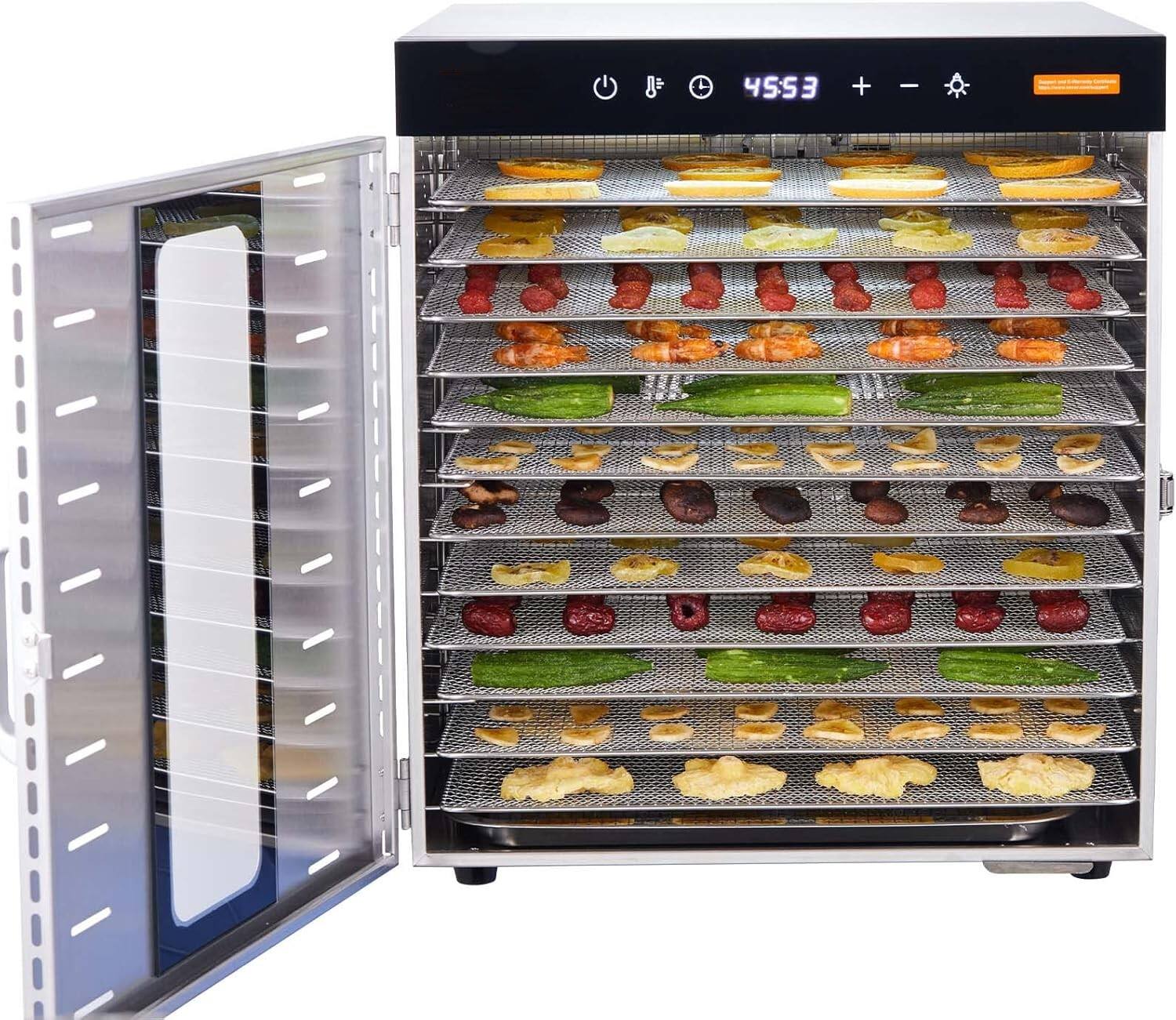 Alt View 5. MOOSOO - Food Dehydrator Machine, 10 Tray Stainless Steel 1000W Electric Food Dryer with Digital Adjustable Timer & Temperature - Silver.