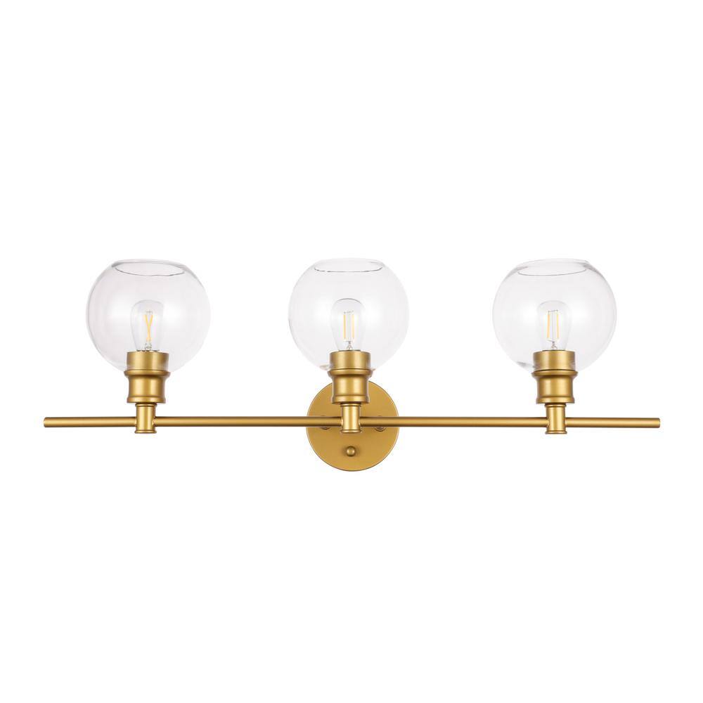 Alt View 9. Living District - Collier 3 light Brass and Clear glass Wall sconce - Brass And Clear Glass.