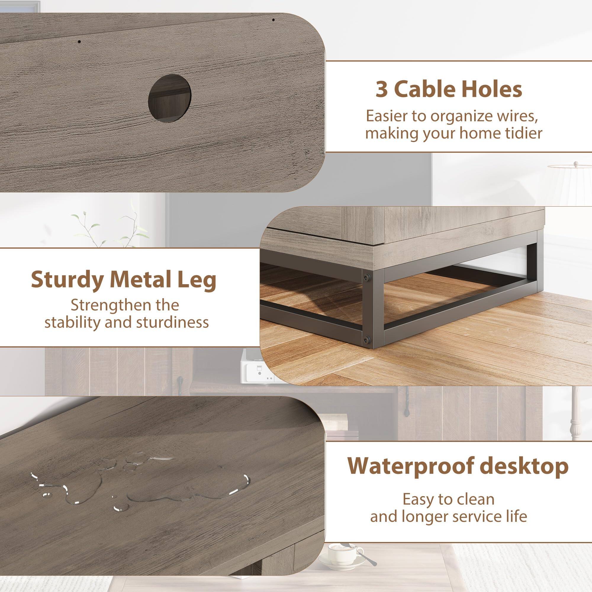 3 Cable Holes  
Easier to organize wires, making your home tidier  

Sturdy Metal Leg  
Strengthen the stability and sturdiness  

Waterproof desktop  
Easy to clean and longer service life