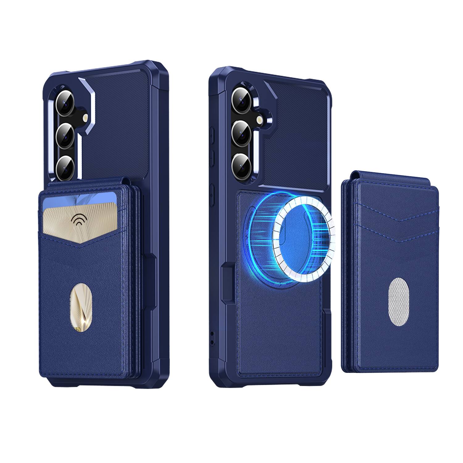 Angle. Dteck - For Samsung Galaxy S26+ 2-in-1 Magnetic Leather Flip Stand Wallet Case RFID Blocking Detachable Card Holder - Darkblue.