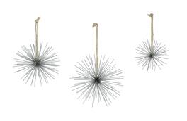 Zeckos - Metal Bursting Star Decorative Hanging Ornaments Set of 3 Rope Hangers - Silver